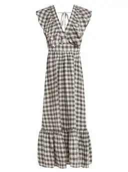 Lee Mathews Edith Gingham V Neck Dress Grey Size 12 for rent on The Volte - image 2