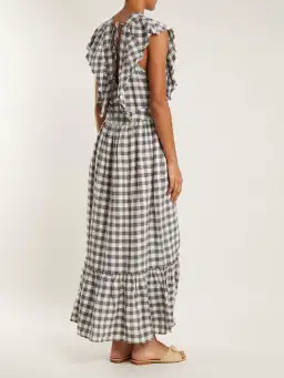 Lee Mathews Edith Gingham V Neck Dress Grey Size 12 for rent on The Volte - image 1
