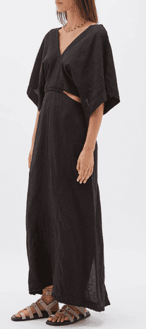 BASSIKE linen v neck longerline dress