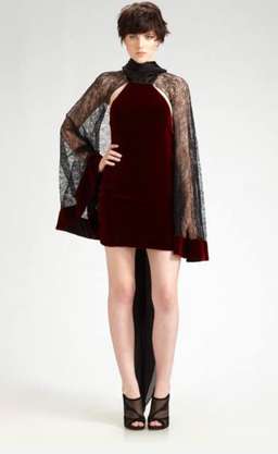 Alexander Wang Red Velvet Backless Mini Lace Sleeve Dress Rare Size 8 for rent on The Volte - image 1
