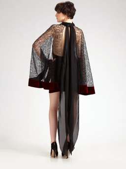 Alexander Wang Red Velvet Backless Mini Lace Sleeve Dress Rare Size 8 for rent on The Volte - image 3