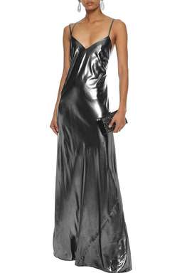 Michelle Mason Draped Lamé Gown Gunmetal Size 2 for rent on The Volte - image 1