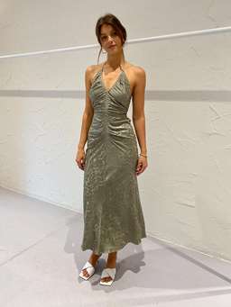 Shona Joy Mia Halter Ruched Midi in Sage Size 10 for rent on The Volte - image 1