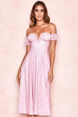 House of CB 'Lauren' Strapless Midi Sundress Pink Floral Size Small / Au 8 for rent on The Volte - image 1