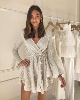 Shona Joy - Aimee Frill Cuff drawstring Mini Cream Dress Size 6 for rent on The Volte - image 1