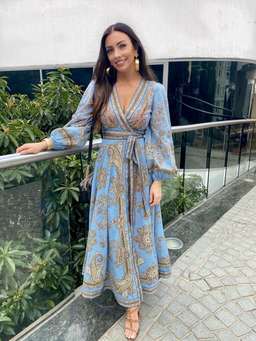 Zimmermann Fiesta Wrap Long Dress Aqua Paisley Size 0 / AU 8 for rent on The Volte - image 2