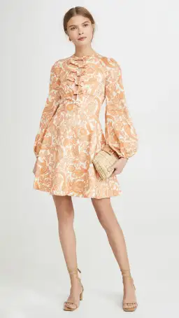 Zimmermann Peggy Scallop Short Dress Orange Paisley Print Size 8