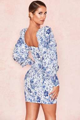 House of CB Lucrezia Puff Sleeve Mini Dress Blue Floral Size 6 for rent on The Volte - image 2