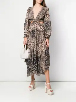 Zimmermann Allia Spliced Cut Out Midi Dress Leopard Print Size 6