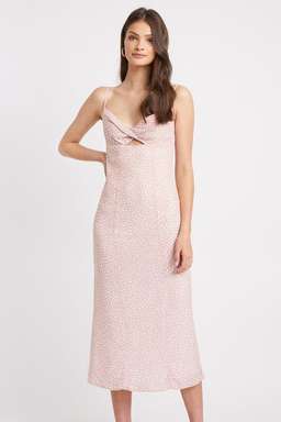 Kookai Karlie Twist Midi Dress Blush Print Size 8 for rent on The Volte - image 2