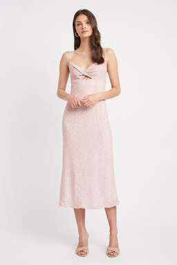 Kookai Karlie Twist Midi Dress Blush Print Size 8 for rent on The Volte - image 1