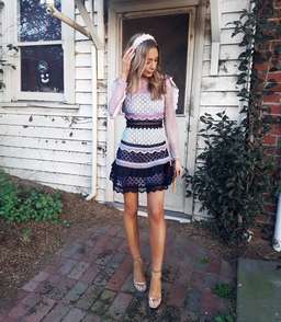 Self Portrait  Bellis Lace Trim Dress Black/Pink Size 6 for rent on The Volte - image 1