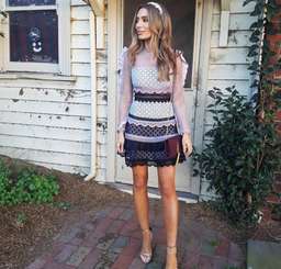 Self Portrait  Bellis Lace Trim Dress Black/Pink Size 6 for rent on The Volte - image 2