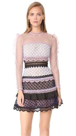 Self Portrait  Bellis Lace Trim Dress Black/Pink Size 6 for rent on The Volte - image 3