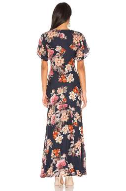 Navy Floral Layered Pintuck Dress 