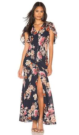 Navy Floral Layered Pintuck Dress 