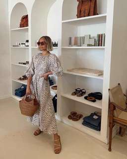 "Bec & Bridge" Ocelot linen midi dress, leopard print, size 8, RRP $420