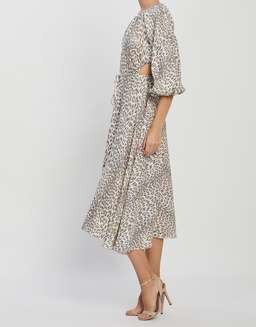 "Bec & Bridge" Ocelot linen midi dress, leopard print, size 8, RRP $420