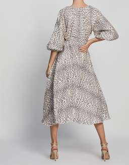 "Bec & Bridge" Ocelot linen midi dress, leopard print, size 8, RRP $420