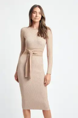 Kookai Sadie Crew Neck Belted Dress Natural Size 1 for rent on The Volte - image 2