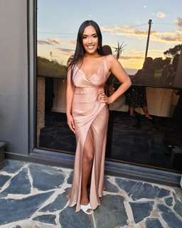 Shona Joy La Lune Cross Draped Maxi Dress Desert Rose Size 8 for rent on The Volte - image 3