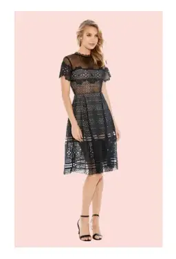 Self Portrait Felicia Embroided Midi Dress Navy Size 6 for rent on The Volte - image 2