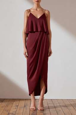 Luxe Cocktail Frill Dress Garnett, size 8 maroon