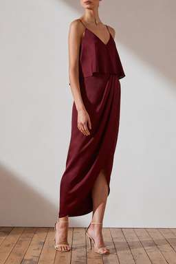Luxe Cocktail Frill Dress Garnett, size 8 maroon