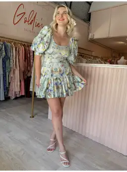 Leo and Lin Verde Puff Sleeve Mini Dress Floral Size AU 12