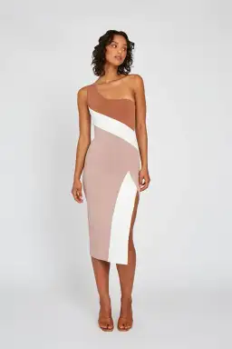 By Johnny Taupe Tone Knit Midi Dress Brown Size 6 for rent on The Volte - image 1