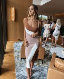 By Johnny Taupe Tone Knit Midi Dress Brown Size 6 for rent on The Volte - image 3