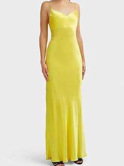 Rosario Draped Silk Slip Dress Yellow Size 6