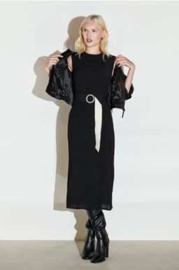 Veronica Maine Crinkle Crepe Midi Dress Black Size 8 for rent on The Volte - image 1