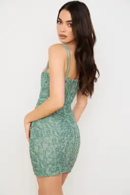 House of CB Cate Ivy Print Ruched Mesh Mini Dress Green Size M / Au 10 for rent on The Volte - image 4
