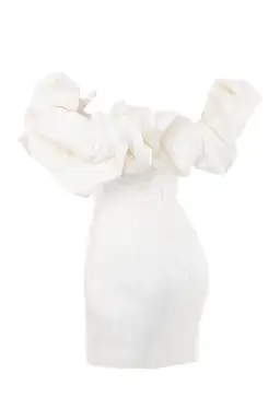 House of CB Selena Ivory Satin Ruffle Strapless Mini Dress White Size M / Au 10 for rent on The Volte - image 5