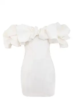 House of CB Selena Ivory Satin Ruffle Strapless Mini Dress White Size M / Au 10 for rent on The Volte - image 4