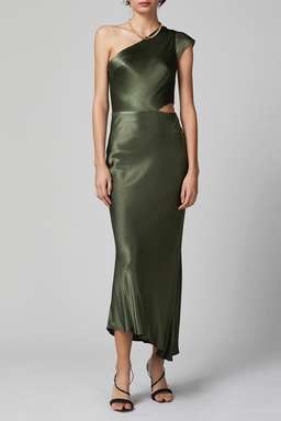 Bec & Bridge - Delphine Olive Green Satin One Shoulder Formal Dress size 6