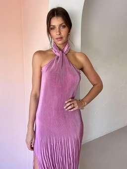 L'idee Soirée Pleated Halter Gown Pink Size 6 for rent on The Volte - image 3