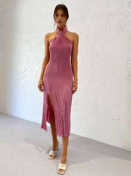 L'idee Soirée Pleated Halter Gown Pink Size 6 for rent on The Volte - image 2