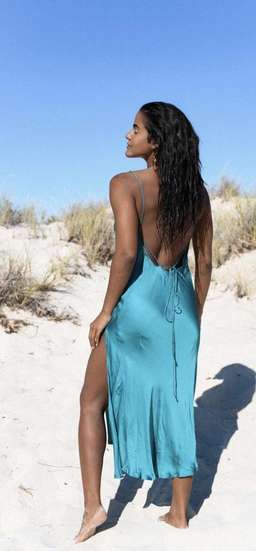 Turquoise Lane The Slinky Slip Midi Dress Teal Size 10 for rent on The Volte - image 4