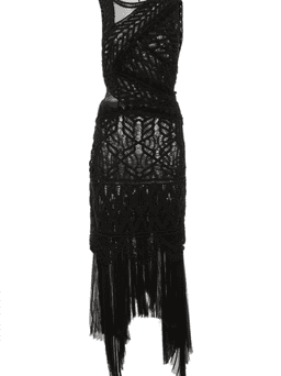 Macrame Knit Asymmetric Dress Black Size 8