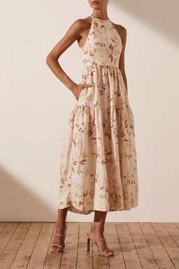 Shona Joy Roxanne Linen Open Back Tiered Dress Print Size 10 for rent on The Volte - image 1