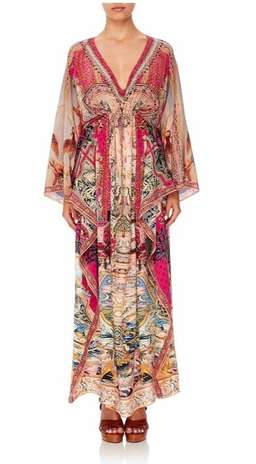 Camilla Lounge Hour V Neck Kaftan with Tie Waist 