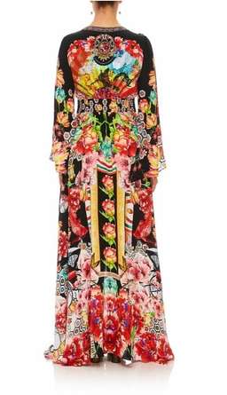 Camilla Painted Land Kimono Sleeve Dress with Shirring Detail Print