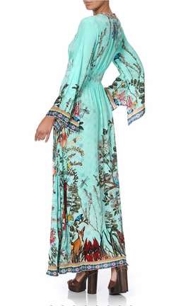 Camilla Millas Backyard Kimono Sleeve Dress With Shirring Detail Print Size L