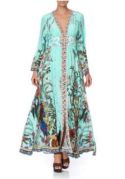 Camilla Millas Backyard Kimono Sleeve Dress With Shirring Detail Print Size L