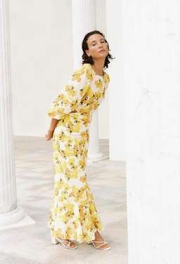 Peony Citrus Hi Neck Cut Out Dress Print Size 10 for rent on The Volte - image 1