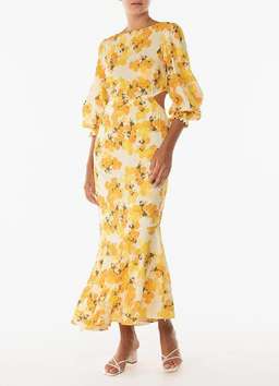 Peony Citrus Hi Neck Cut Out Dress Print Size 10 for rent on The Volte - image 3