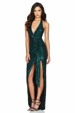 Nookie Selena Halter Gown in Emerald Green Size 10 for rent on The Volte - image 1