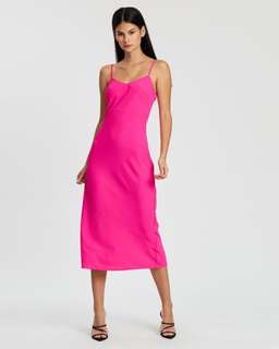 By Johnny Neon Bias Midi Dress Pink Size 4 for rent on The Volte - image 1
